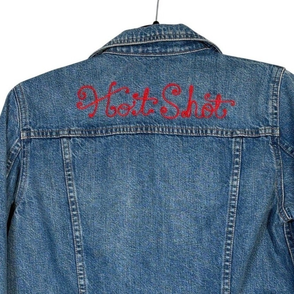 Madewell Hot Shot Embroidered Denim Jacket Blue Medium Wash Cotton F0370 Size M
